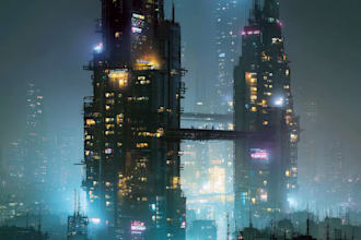 make a cyberpunk futuristic city art