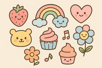draw cute doodle illustration or icon for sticker, label, etc