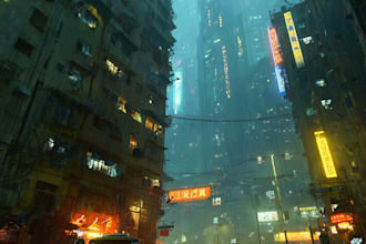 design a cyberpunk futuristic city art
