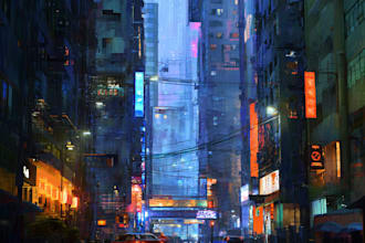 draw a cyberpunk futuristic city art