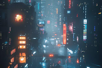 make illustration of futuristic cyberpunk city