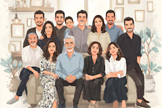 do realistic family portrait, couple or group from photo