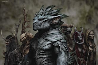 draw scary creature and fantasy character concept art