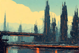 draw concept art illustration of a science fiction city, cyberpunk