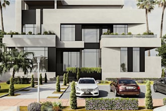 design modern private villa,house elevation, garden oasis,car park, d5 rendering