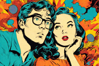 draw retro comic page,vintage poster illustration,hand drawn, pop art