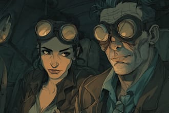 draw a retro vintage comic illustration with dark art style