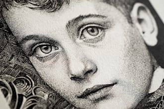 create a portrait print linocut style digital art