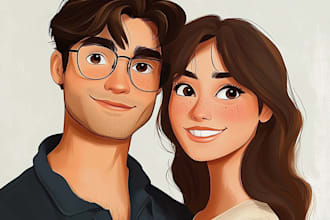 draw cartoon disney couple portrait