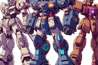 draw mecha helmet, weapon, armor concept
