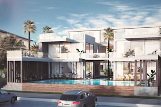 restyle 3d modern rooftop terrace, detached house,twin home exterior, pool patio