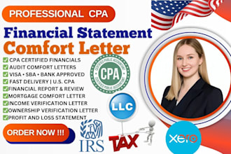 prepare and sign certified CPA financial statement, US CPA audit comfort letter