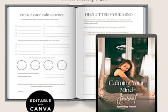 design custom wellness journal, self care journal, prayer journal, canva logbook
