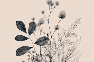 hand draw botanical illustration line art of plants, flowers
