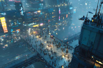 do science fiction city, environment, cyberpunk, futuristic