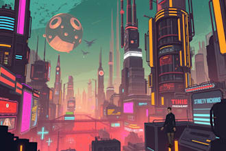 create a sci fi and cyberpunk futuristic city art