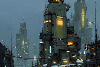 draw a cyberpunk futuristic city art