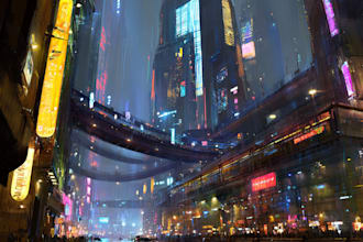 drawing a cyberpunk futuristic city art