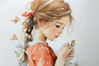 create watercolor children illustration