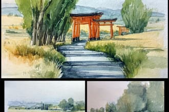 hand paint a watercolor or acrylic landscape
