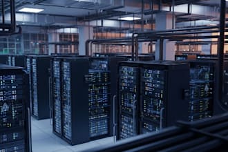 do 3d realistic ai data center, server room, warehouse, storage room
