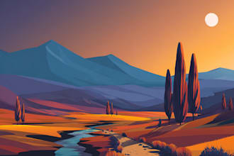 draw a flat vector landscape illustration