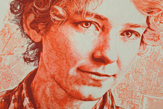 create a portrait print linocut style digital art