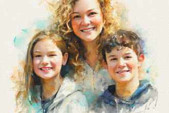 draw your  amazing portrait in watercolor family gift