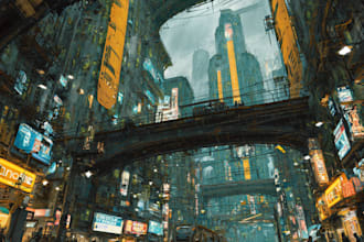 draw a cyberpunk futuristic city and background
