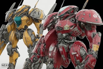draw mecha robot armor character concept for you