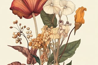 make botanical illustrations of flowers, plants, line art