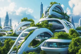 draw science fiction city,  futuristic game art illustration