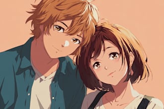 custom anime couple art or vtuber commission illustration
