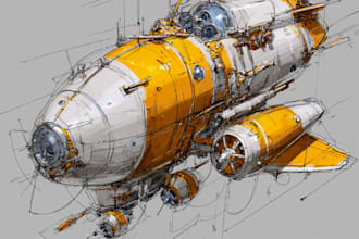 design spaceship, sci fi illustration and sci fi art