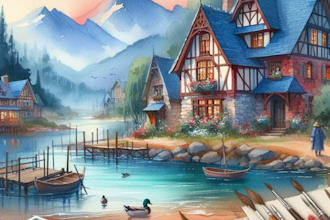 paint a watercolor and gouache landscape illustration