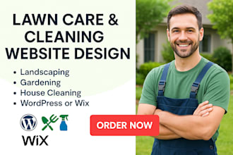 design modern lawn care gardening landscaping website or house cleaning website