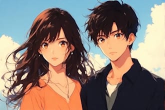 draw you anime couple art portrait
