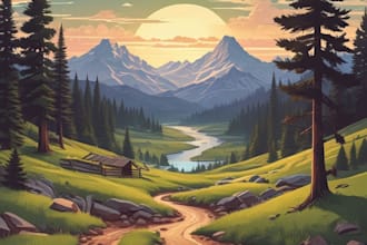 design a flat vector landscape illustration