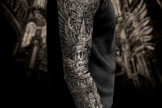 draw custom tattoo design realistic, full sleeve tattoo