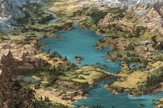 create cartoon fantasy map illustration