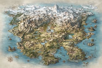 do line art fantasy map illustration