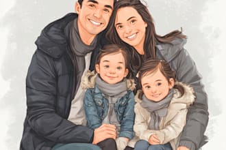 paint a family portrait into a digital watercolor painting
