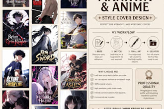 design webtoon or novel cover in anime or manhwa style