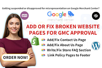 add or fix contact about or faq pages to your website for google merchant review