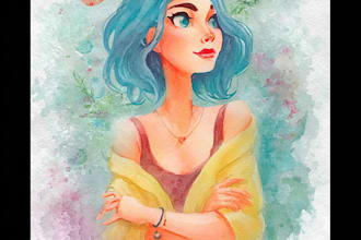 make a digital watercolor ffxiv character art or furry