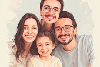 draw your family portrait as a cartoon