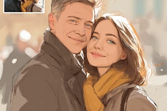 do create realistic couple family portrait illustration