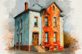 create house and building photo into watercolor art