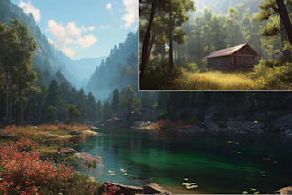 design a realistic landscape for a story or cover art