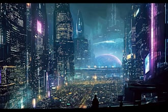 draw illustration of futuristic cyberpunk city